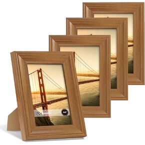 8x10 Picture Frame Set of 4, Brown Rustic Vintage Photo Frame with Real Glass, 8 x 10 Frames for Wall Mount and Tabletop Display