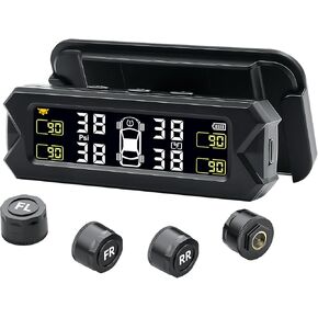 نظام مراقبة ضغط الإطارات TPMS 【2025 ترقية】 شحن شحن الطاقة الشمسية مراقبة ضغط الإطارات مع 4 أجهزة استشعار خارجية وتثبيتها على Windowshiel