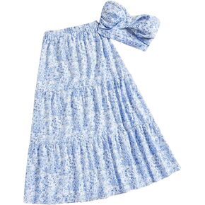 SOLY HUX Women's Summer 2 Piece Vacation Cruise Outfits Floral Print Tube Top and Maxi Skirt Set