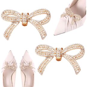 2pcs Rhinestone Bow Shoe Clips, Decorative Shoe Clips for Women Detachable Sparkling Rhinestone Shoe Charm Bow Shoe Buckles Accessories for Heels Dress Shoes Wedding