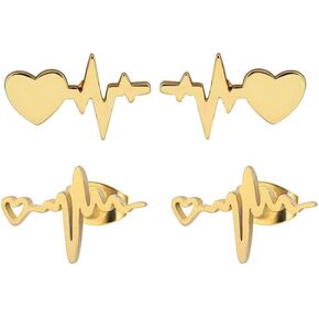 2Pairs ممرضات الهدية يوم الهدية أقراط الفولاذ المقاوم للصدأ نبضات ekg stud أقراط صغيرة الحب القلب للممرضات الأطباء