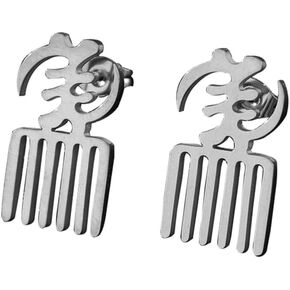 Exaggerated African Symbol in Afrcan Map Earrings Gold Color Stainless Steel Comb with Symbol Ethnic Jewelry