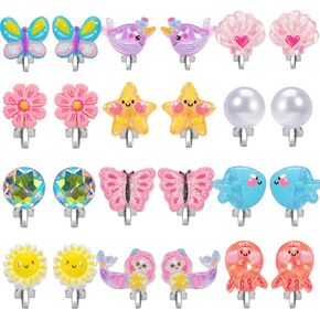 PinkSheep Clip On Earrings for Girls Kids 12 Pairs Toddler Earrings Kawaii Ladybug Unicorn Rainbow Princess Earrings Girl Gift (12 Mermaid)