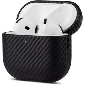 LOPIE Handmade Case Designed for AirPods 4 and AirPods 4 with Active Noise Cancellation Case, Carbon Fiber Style Vegan Leather Case for Gen 4 AirPods, Protective Hard Shell Cover for Men/Women - Black