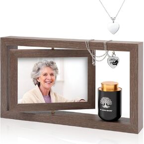 Small Urns for Human Ashes Keepsake with 4X6 Rotating Desk Picture Frame & Urn Necklaces for Ashes for Women, Memorial Keepsake Urn for Human Ashes, Mini Urns for Human Ashes Keepsakes