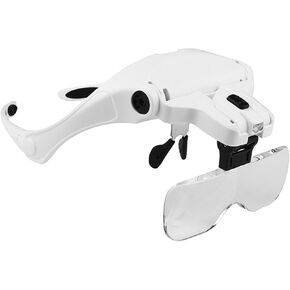 Meichoon Magnifying Glasses,Head Mount Magnifier with LED Light,5 Lenses 1.0X 1.5X 2.0X 2.5X 3.5X for Close Up Work,Watch,Cross-Stitch,Jewelry,or Reading with Headband