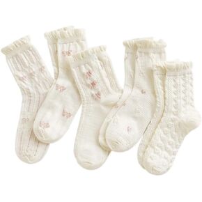 5 Pair Cute Ankle Socks for Women Coquette Bow Print Ruffle Frilly Cotton Socks Lace Trim Breathable Summer Socks