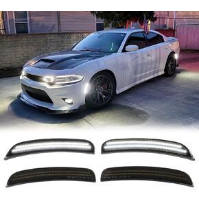 LED Side Marker Lights Compatible with 2015-2023 Dodge Charger Sidemarkers Lamp White Light Smoked Lens,4Pcs Fender Marker Light