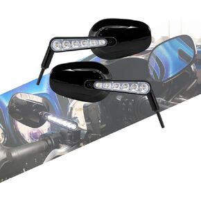 مرايا المنظر الخلفي للعضلات على دراجة نارية مع إشارات دوران LED تناسب الضوء على Harley Vrod V-Rod VRSCF Road King Sportster (Gloss Black Clear Lens)