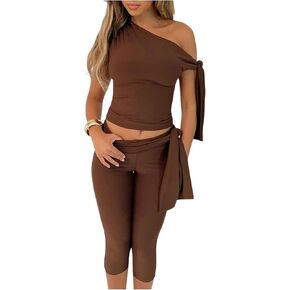 Milumia Women's Knot Side Off The Shoulder Tank Top Legging Pants Set Two Piece Outfit