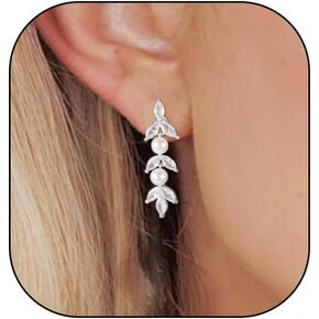 Pearl Drop Earrings for women, Dainty Bride Earrings for Wedding, Lightweight Hypoallergenic Pearl and Diamond Earring Fashion Jewelry Gift