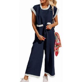 Women's 2 Piece Lounge Set Casual Travel Airport Outfits Short Sleeve Tops Matching Wide Leg Pants Tracksuit Set