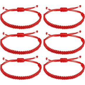 6pcs سوار سلسلة يدوية حمراء ، سوار محظوظ قابلة للتعديل سوار مضفر معقدة amule kabbalah حبل الحبل للنساء رجل