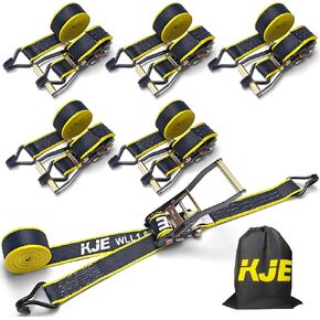 KJE Ratchet Straps Heavy Duty(6 Pack), 2" x 15' Black Ratchet Strap 5,500 Lbs Max Break Strength, Tie Down Ratcheting with J-Hook, Cargo Straps for Truck, Trailer, Moving Appliances