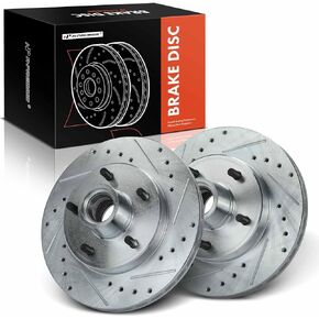 A-Premium 10.5 Inch (266.8mm) Front Drilled and Slotted Disc Brake Rotors Set Compatible with Select Chevrolet, GMC, Buick, Pontiac and Olds Models - Malibu, Camaro, Sonoma, Regal, Firebird 2-PC Set