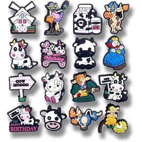 16 Pcs Cartoon Dairy Cow Shoe Charms, Shoe Decoration Party Gifts For Boys, Girls, Kids, Women. (16PCS Dairy Cow)