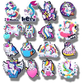 16PCS Unicorn Shoe Charms, Shoe Decoration Party Gifts for Boys Girls Kids, Women, Men