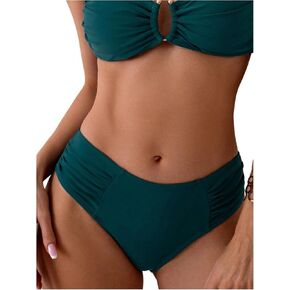 SweatyRocks Women's Full Coverage Bikini Bottoms Solid Color Ruched Swim Bottom Summer Beach