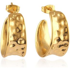 Trendy Statement Earring Hammered Gold plated Half Hoop Earrings Hypoallergenic Vintage Stud Earrings