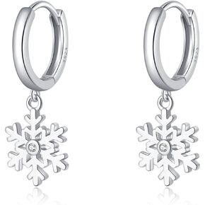 Sluynz Sterling Silver Snowflake Hoop أقراط للنساء المراهقات