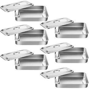 Medical Surgical Trays Stainless Steel Dental Instrument Tray Organizer Holder with Lid and Handle Grip Large Plate Trays Boxes with Lid 11.81 x 7.87 x 1.97 Inches(4 Pcs)