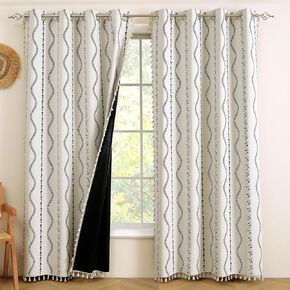 ColorBird 100% Boho Blackout Curtains Floral Thermal Insulated 84 Inch 2 Panels Set Southwest Linen Texture Black Out Western Black and White Curtain Drapes for Bedroom Living Room