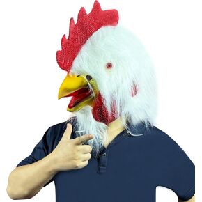 White Rooster Mask, Chicken Head Mask, Funny Latex Animal Full Face Masks for Carnival Raves Adults Cosplay Party Props