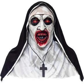 The Nun Mask 2024 - Full Head Realistic Latex Mask with Headgear, Cross Necklace - Ideal for Halloween Night