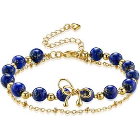 Luxury Lapis Lazuli Natural Blue Gemstone Bracelet with Bow 14K Gold-Plated Chain,Elegant Unique Jewelry for Women Gift Ready for Her Girlfriend Mother