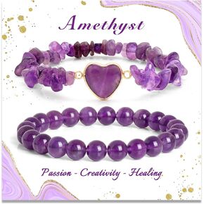 Golbaljew Love Heart Stone Stone Beaded Beaded For Women Amethyst Rose Quartz Beads Set Healing Crystal Jewelry Gift for Birthday ، عيد الحب ، عيد الأم ، الذكرى السنوية