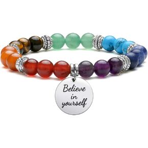 Jovivi 7 Chakra Bracelets for Women Natural Gemstone Yoga Beads Reiki Healing Crystals Stone Beaded Bracelet Believe in yourself Inspirational Charm Stretch Bracelets