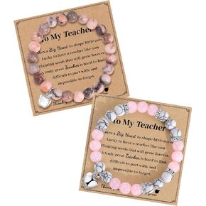 2PCS Teacher Appreciation Gifts for Women, Teacher Gifts Natural Stone Bracelets, End of The Year Thank You Teachers Gift from Student