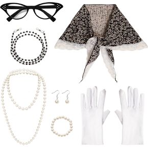 Old Lady Costume Accessories for 100 Days of School Old Grandma Granny Dress Up for Halloween Cosplay for Women