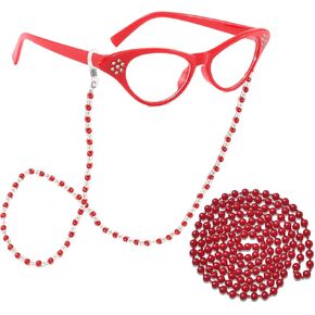 50s ملحقات الأزياء للنساء Red Rhinestone Cat Cat Gey Classes Classes Classes Beaded and Faux Pearl Necklace Decorations for Halloween Christmas Cosplay Party
