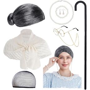 choyaxo Old Lady Costume 100 Days of School Grandma Costume