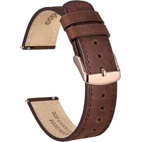 AYADOO 18MM TOP GRAIN LEATHE WATCH BAND ， CAMEL Crazy Horse Leather Watch STRAP مع مشبك الفضة ， إصدار سريع