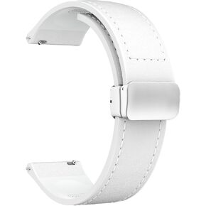 Leather Silicone Watch Band 22mm 20mm Quick Release Leather and Soft Silicone Hybrid Magnetic Watch Bands Replacement Strap for Men Women