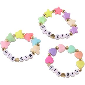 3pcs Big Sister Bracelets Set, 3 Style Colorful Acrylic Initial Beaded Bracelets with Butterfly Star Heart Charm Letter Jewelry Female Accessories for Big Sisters Gift