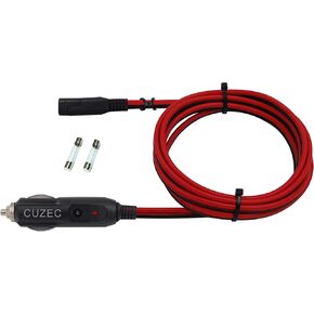 Cuzec 6ft/1.8m 16awg 12v سدادة سجائر ولاعة سجائر إلى SAE Excess Adapter Adapter Extensing Cable مع 15A Fuse and LED LID (CU10270B)