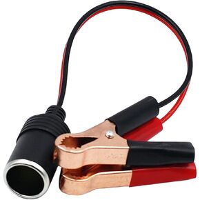 1 PC Car Cigarette Lighter Extension Cord, Injection Molded Cigarette Lighter Female Seat with 50A Alligator Clip, Emergency Repair Modification Accessories, for Most Cars (Black & Red)