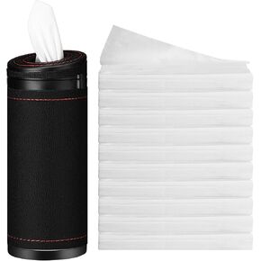 1 Pcs Car Tissues Cylinder Leather Round Tissues Container Car Tissues Holder with Tissues Cylinder Tissue Box with Window Breaker for Car Vehicle Bathroom Office