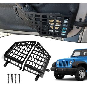 Aluminum Front Door Storage Pockets Fit for Jeep Wrangler JK/JKU 2007-2018 2/4 Doors - Heavy-Duty Car Door Organizer Box with Upgraded Anti-Rust Coating & Accessory Mount