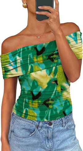 Prettygarden Summer Tops for Women 2025 قبالة الكتف القصيرة الأكمام القصيرة القمصان النحيفة. in Saudi Arabia