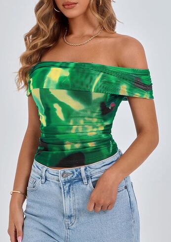Prettygarden Summer Tops for Women 2025 قبالة الكتف القصيرة الأكمام القصيرة القمصان النحيفة. in Saudi Arabia