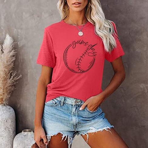 ALLTB Baseball Shirt Women Baseball Mom Shirts Funny Game Day Baseball Graphic Tee Tops Casual Ball Short Sleeve Tee Top in Saudi Arabia