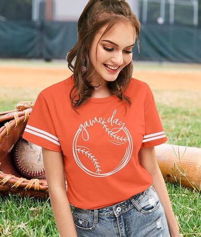 Alltb Baseball Shirt Women Baseball Mom Dorts Funny Game Day Baseball Graphic Tops Tops Disual Ball Short Sleeve Top Top in Saudi Arabia