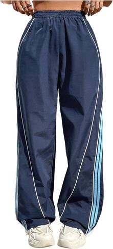Women's Side Striped Parachute Pants Wide Leg High Elastic Waist Sweatpants with Pockets in Saudi Arabia