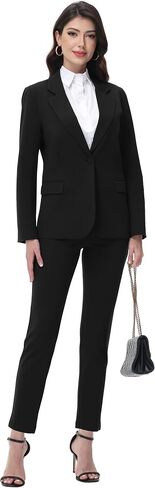 Women's Suits 2 Piece Set Dressy Business Slim Fit One Button Professional Blazer Pantsuits Set Work Casual Outfits in Saudi Arabia