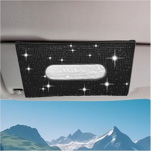 Bling Car Sun Visor Tissue Box Holder, PU Leather Auto Paper Towel Cover, Glitter Crystal Rhinestone Napkin Holder, Car Decoration Accessories for Women (Black) in Saudi Arabia