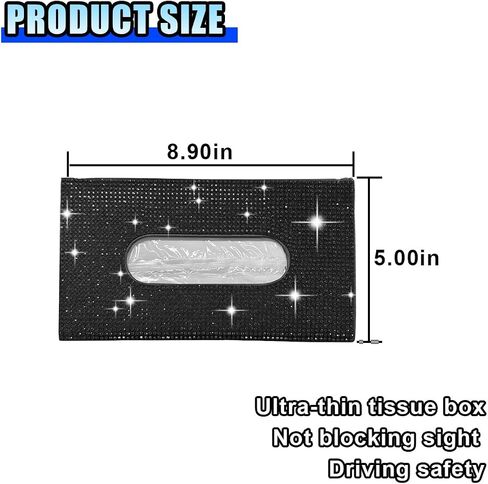 Bling Car Sun Visor Tissue Box Holder, PU Leather Auto Paper Towel Cover, Glitter Crystal Rhinestone Napkin Holder, Car Decoration Accessories for Women (Black) in Saudi Arabia